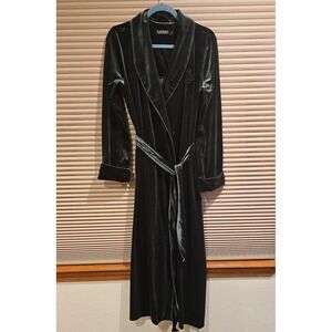 Lauren Ralph Lauren Womens Velvet Robe Green LRL Crest Embroidered Belted Small